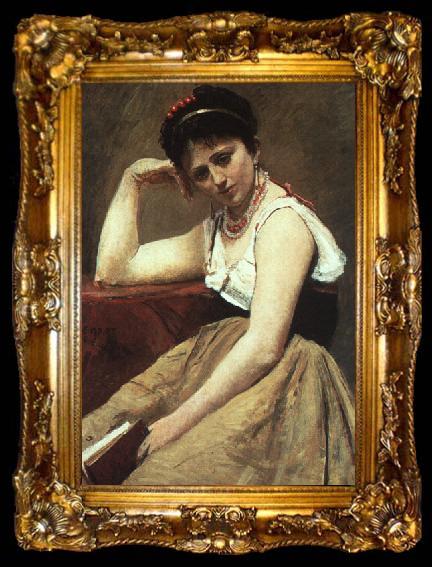 framed   Jean Baptiste Camille  Corot Interrupted Reading, ta009-2